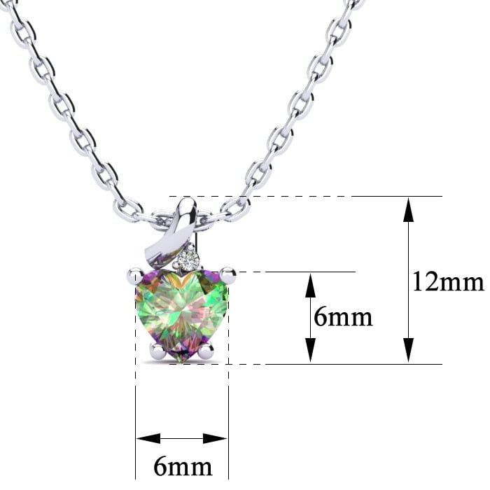 1/2 Carat Heart Shape Mystic Topaz Necklace And Diamond In 10 Karat White Gold, 18 Inches