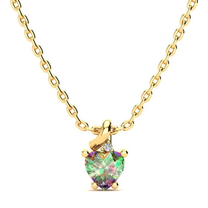 1/2 Carat Heart Shape Mystic Topaz Necklace And Diamond In 10 Karat Yellow Gold, 18 Inches