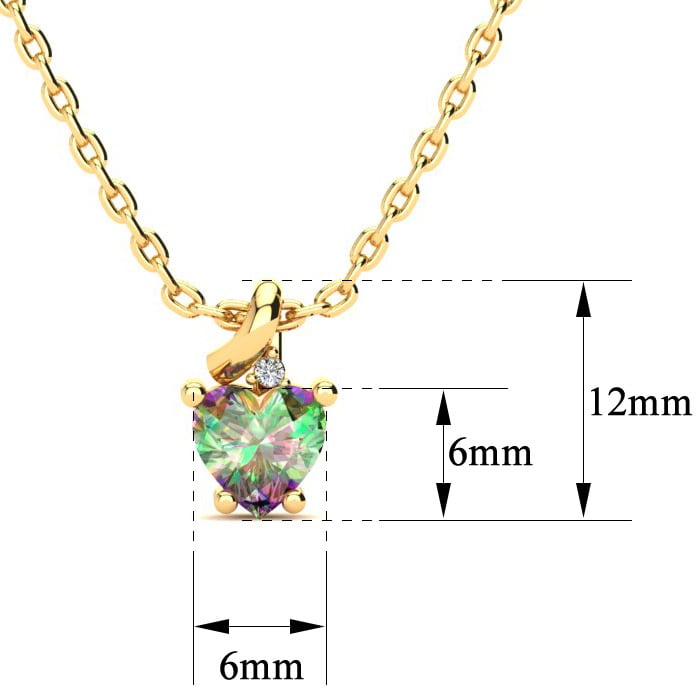 1/2 Carat Heart Shape Mystic Topaz Necklace And Diamond In 10 Karat Yellow Gold, 18 Inches