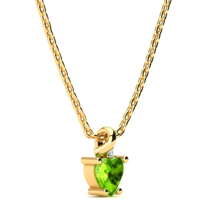 1/2ct Peridot and Diamond Heart Necklace in 10k Yellow Gold