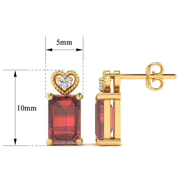 Garnet Earrings: Garnet Jewelry: 1ct Octagon Shape Garnet and Diamond Earrings in 10k Yellow Gold