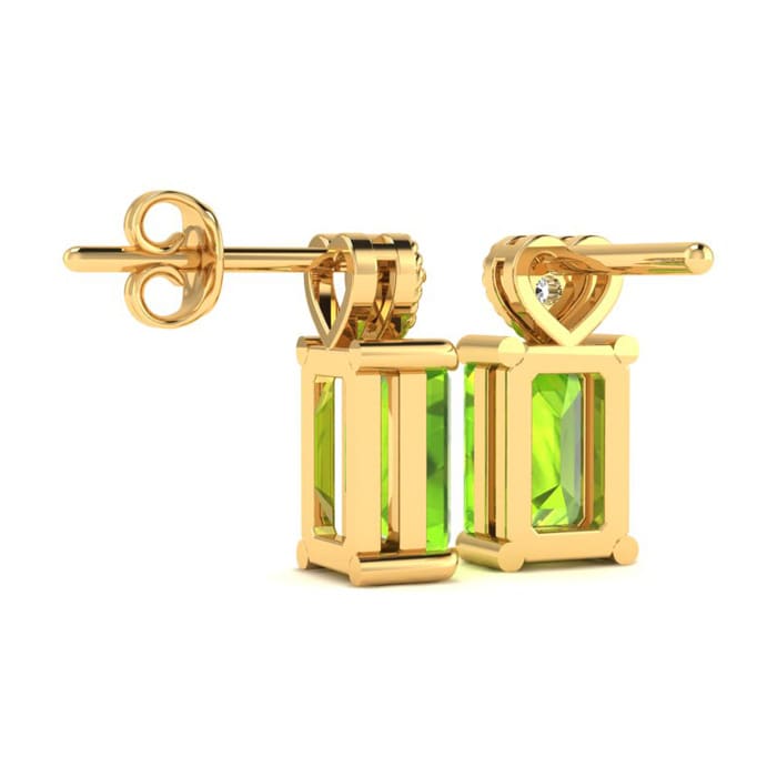 1ct Octagon Shape Peridot and Diamond Earrings in 10k Yellow Gold