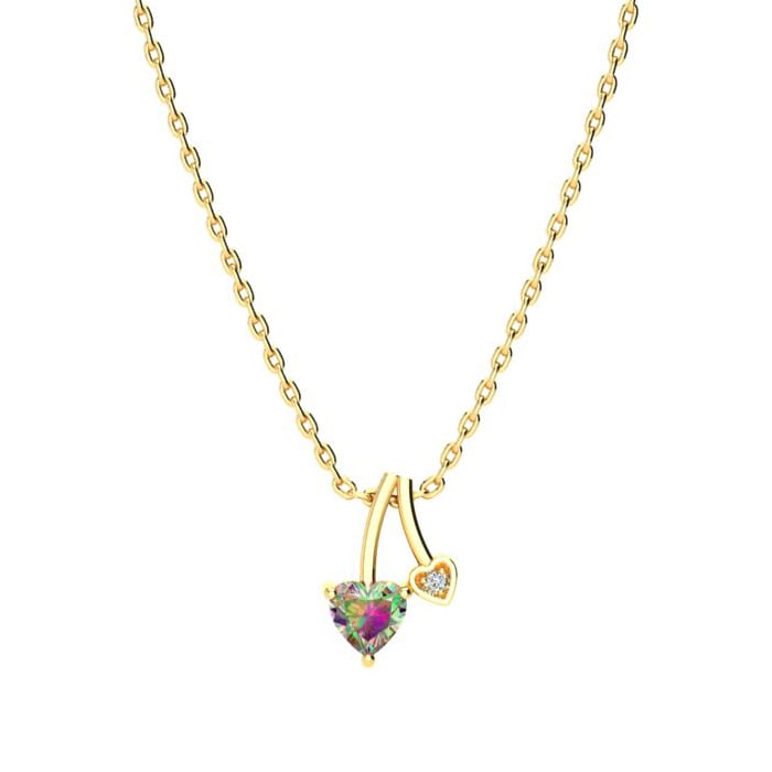 1/2 Carat Heart Shape Mystic Topaz Necklace And Diamond In 10 Karat Yellow Gold, 18 Inches