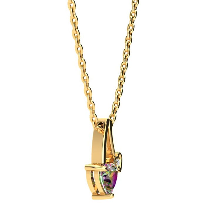 1/2 Carat Heart Shape Mystic Topaz Necklace And Diamond In 10 Karat Yellow Gold, 18 Inches