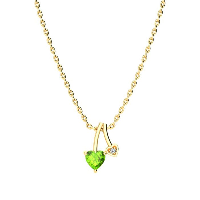 1/2ct Heart Shaped Peridot and Diamond Necklace in 10k Yellow Gold