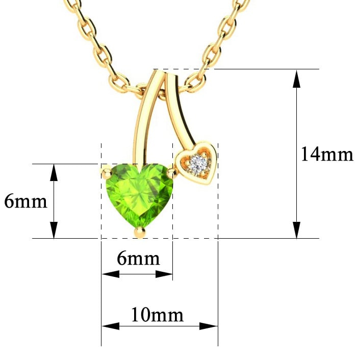 1/2ct Heart Shaped Peridot and Diamond Necklace in 10k Yellow Gold