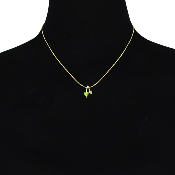 1/2ct Heart Shaped Peridot and Diamond Necklace in 10k Yellow Gold