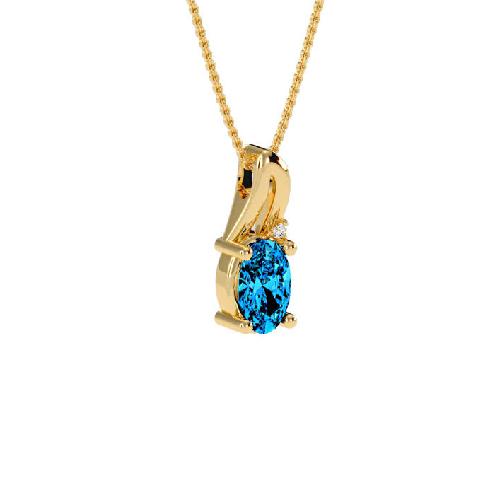 1/2ct Oval Shape Blue Topaz and Diamond Necklace in 10k Yellow Gold