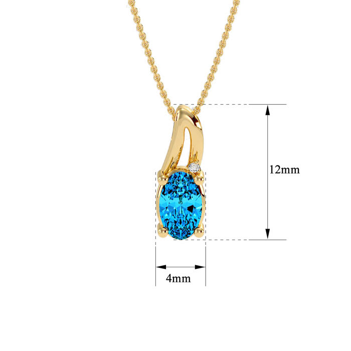 1/2ct Oval Shape Blue Topaz and Diamond Necklace in 10k Yellow Gold