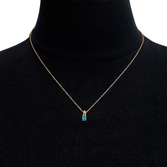1/2ct Oval Shape Blue Topaz and Diamond Necklace in 10k Yellow Gold