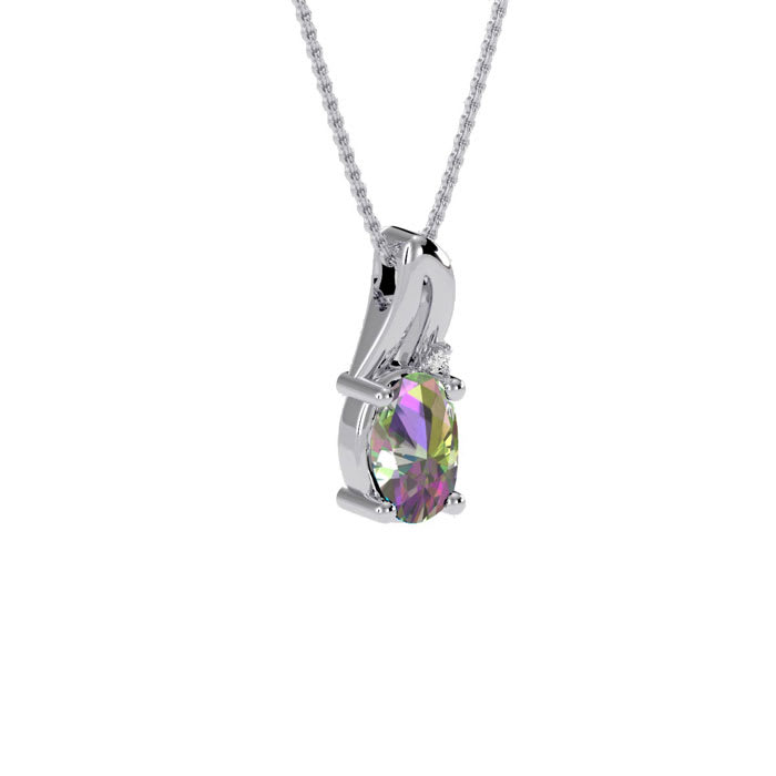 1/2 Carat Oval Shape Mystic Topaz Necklace And Diamond In 10 Karat White Gold, 18 Inches