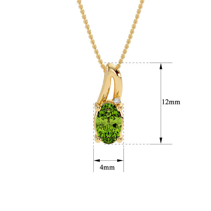 1/2ct Oval Shape Peridot and Diamond Necklace in 10k Yellow Gold