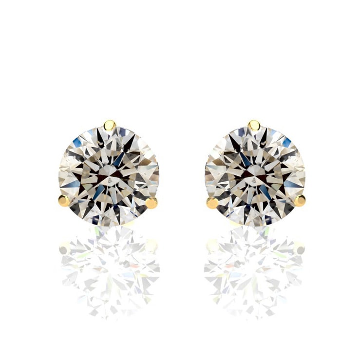 1 1/2 Carat Diamond Stud Earrings in 14 Karat Yellow Gold Martini Setting