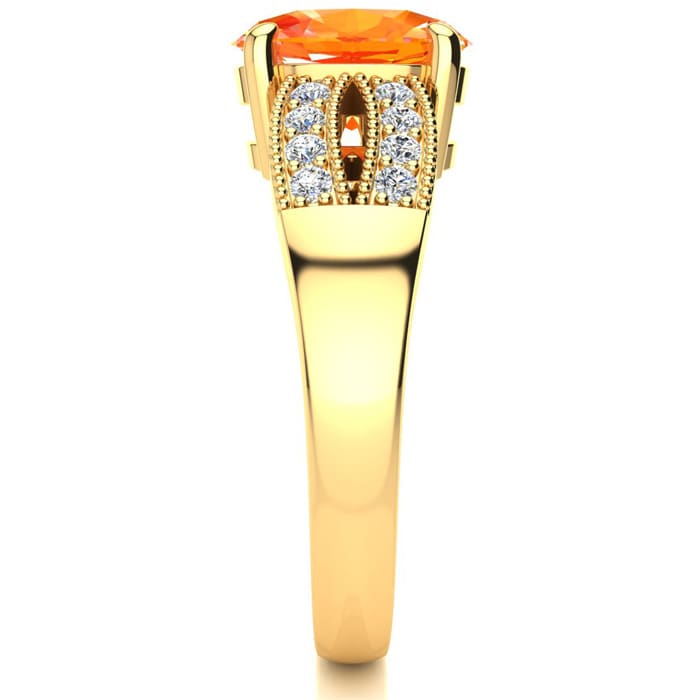 1-1/3 Carat Fire Opal Ring and Diamonds In 14 Karat Yellow Gold