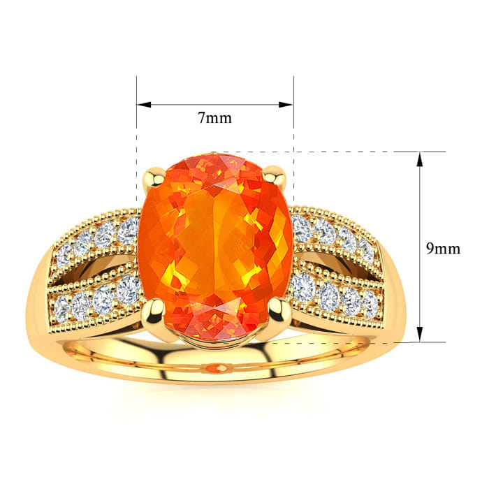 1-1/3 Carat Fire Opal Ring and Diamonds In 14 Karat Yellow Gold