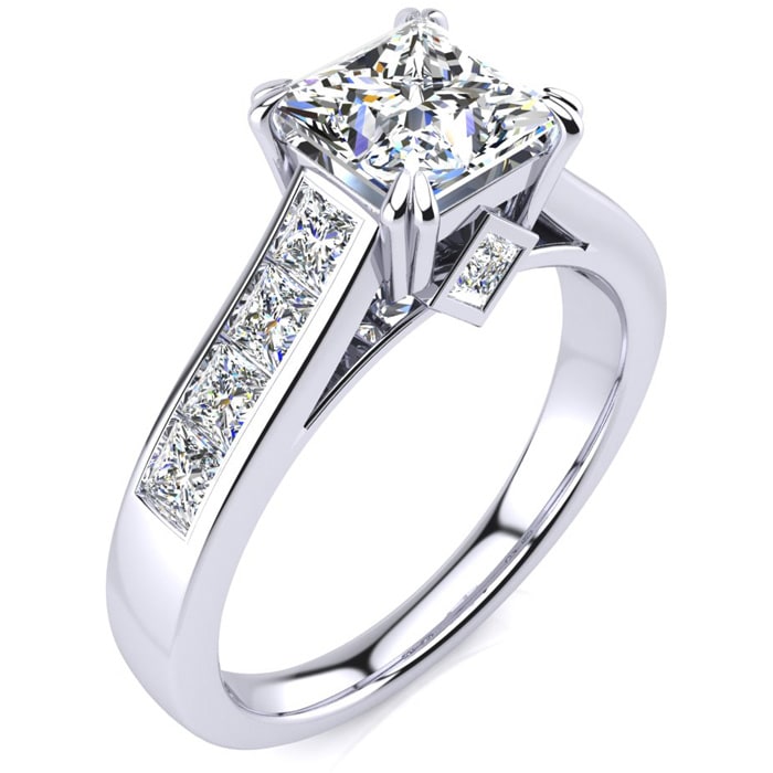 2 Carat Princess Cut Diamond Engagement Ring In 14K White Gold
