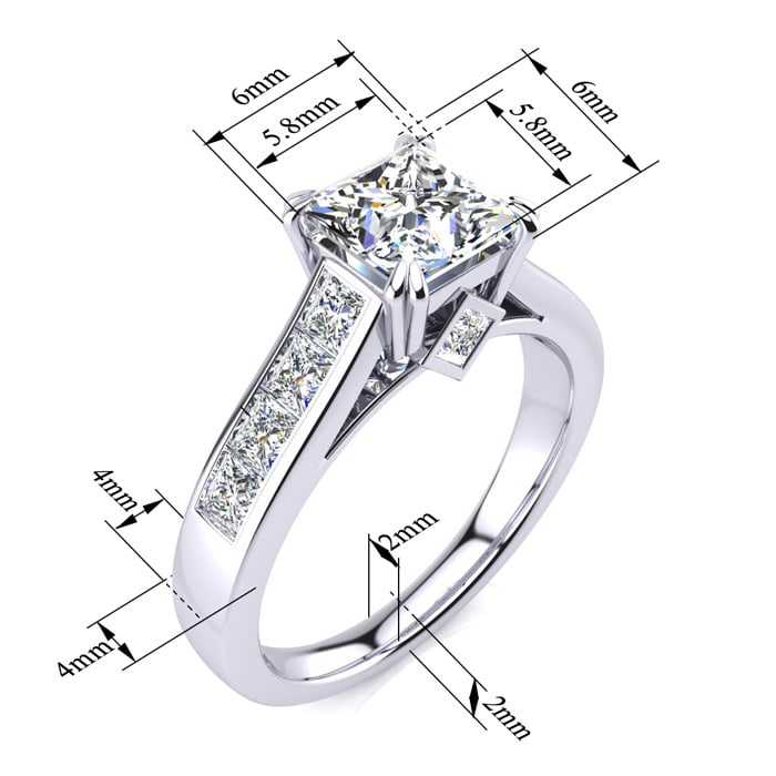 2 Carat Princess Cut Diamond Engagement Ring In 14K White Gold