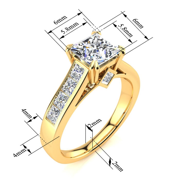 2 Carat Princess Cut Diamond Engagement Ring In 14K Yellow Gold