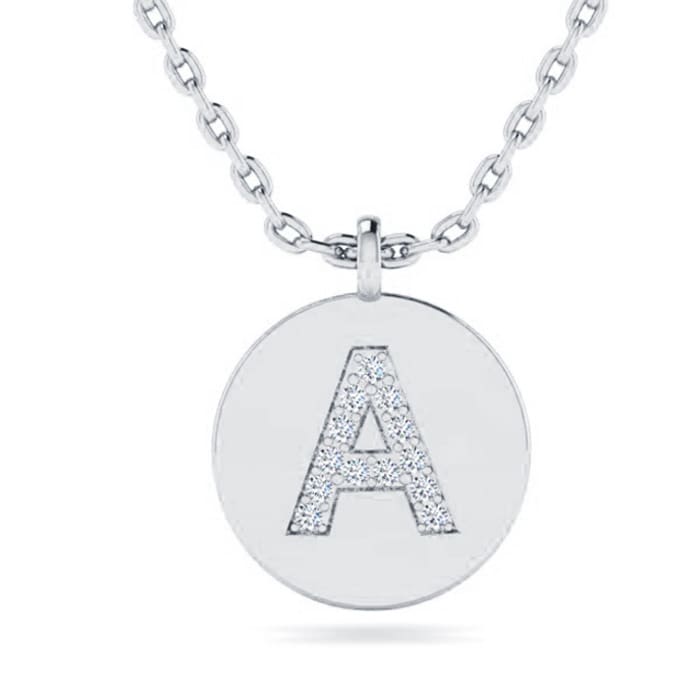 Letter A Diamond Initial Necklace In 14K White Gold With 13 Diamonds