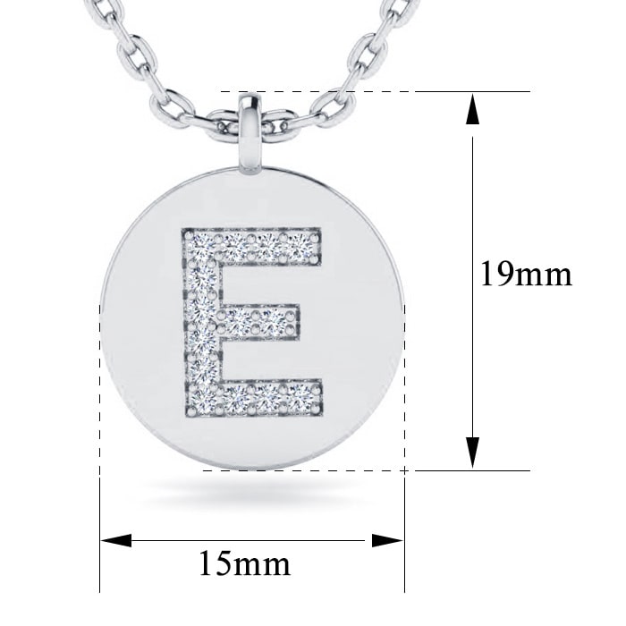 Letter E Diamond Initial Necklace In 14K White Gold With 14 Diamonds