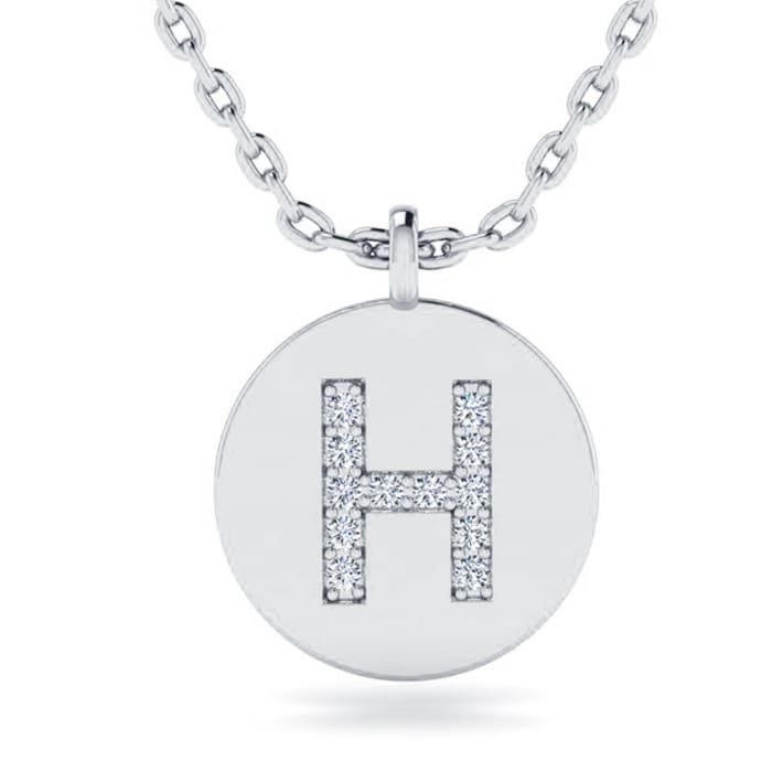 Letter H Diamond Initial Necklace In 14K White Gold With 12 Diamonds