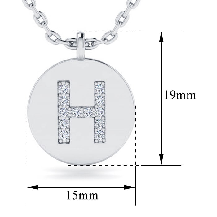 Letter H Diamond Initial Necklace In 14K White Gold With 12 Diamonds