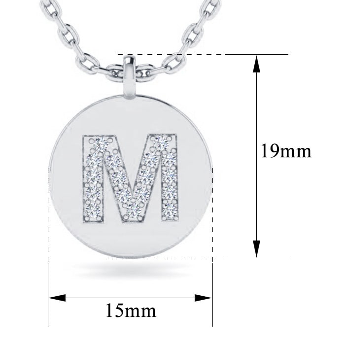 Letter M Diamond Initial Necklace In 14K White Gold With 17 Diamonds