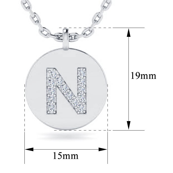 Letter N Diamond Initial Necklace In 14K White Gold With 14 Diamonds