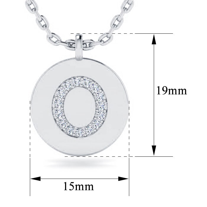 Letter O Diamond Initial Necklace In 14K White Gold With 16 Diamonds