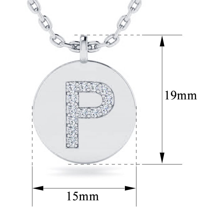 Letter P Diamond Initial Necklace In 14K White Gold With 13 Diamonds