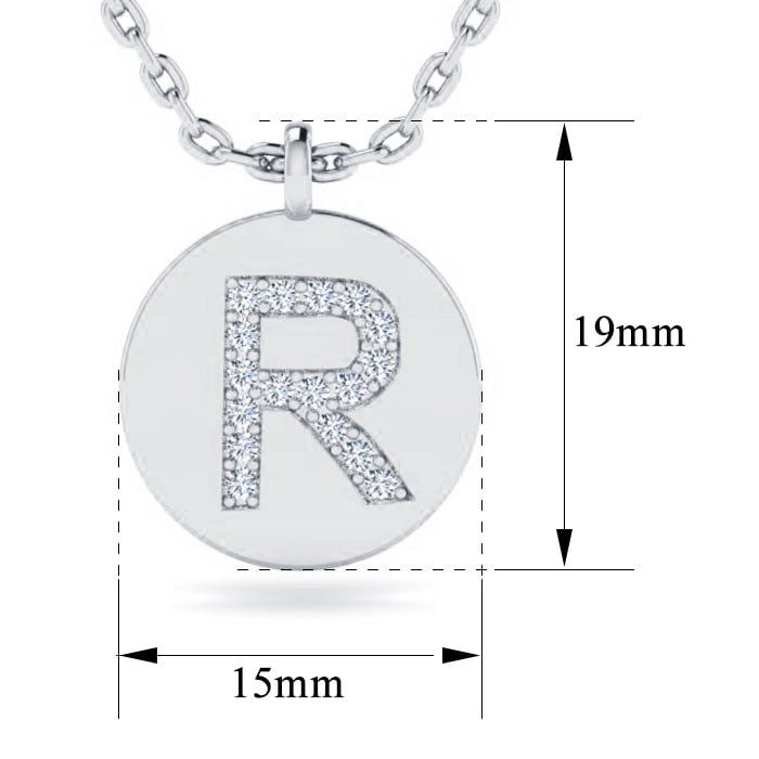 Letter R Diamond Initial Necklace In 14K White Gold With 17 Diamonds