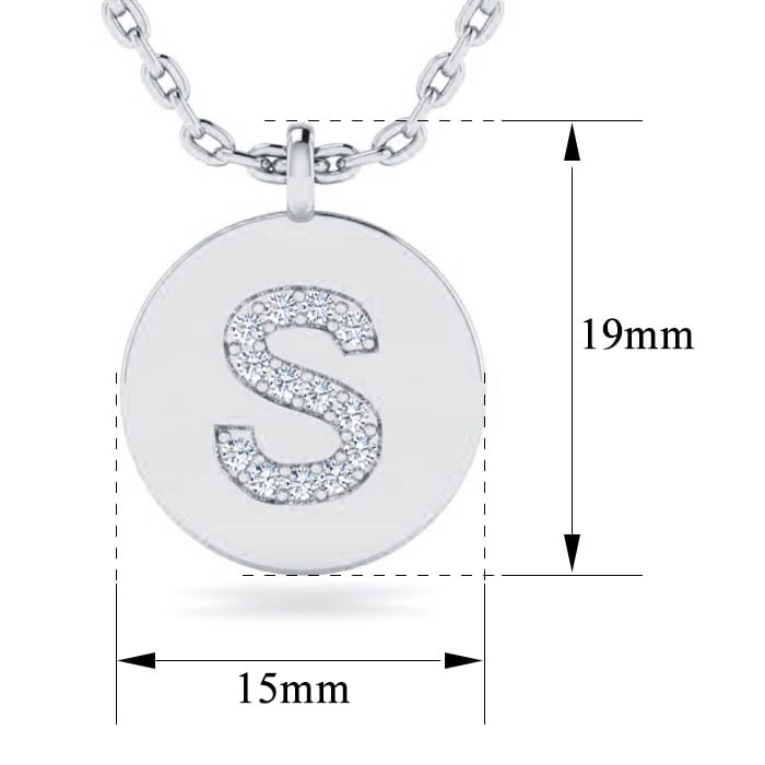 Letter S Diamond Initial Necklace In 14K White Gold With 14 Diamonds