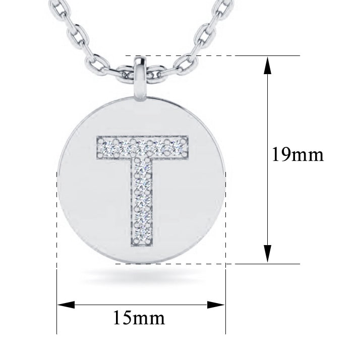 Letter T Diamond Initial Necklace In 14K White Gold With 10 Diamonds