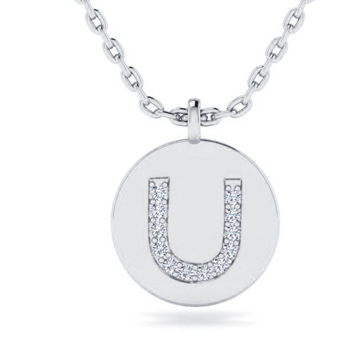 Letter U Diamond Initial Necklace In 14K White Gold With 12 Diamonds