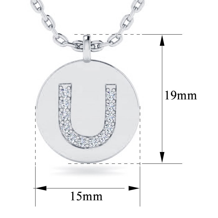 Letter U Diamond Initial Necklace In 14K White Gold With 12 Diamonds