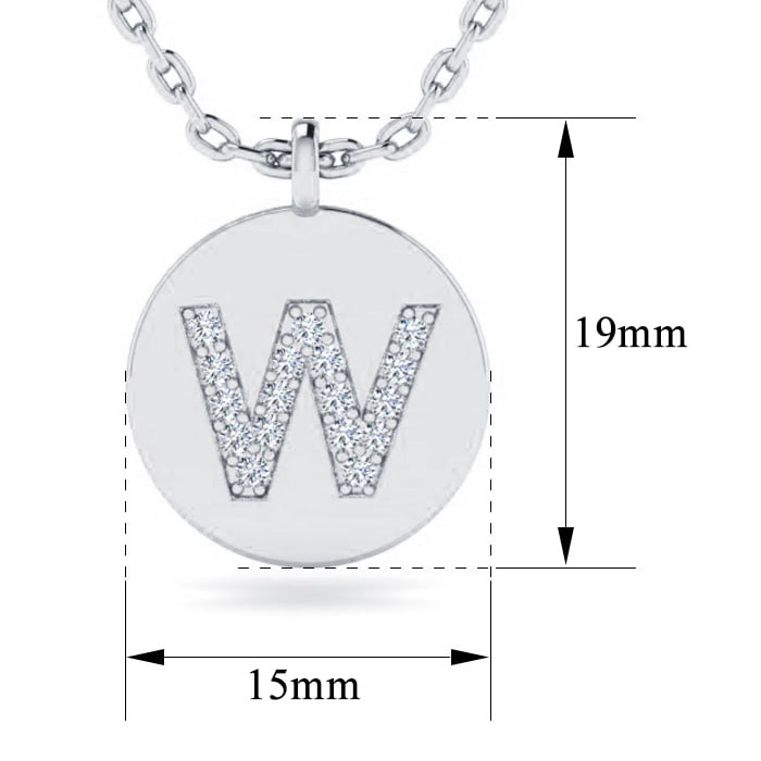 Letter W Diamond Initial Necklace In 14K White Gold With 17 Diamonds