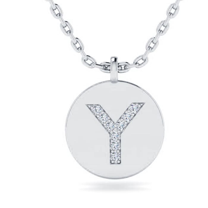 Letter Y Diamond Initial Necklace In 14K White Gold With 9 Diamonds