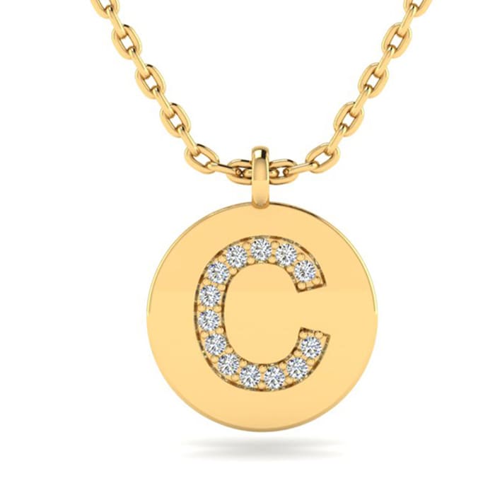 Letter C Diamond Initial Necklace In 14K Yellow Gold With 13 Diamonds
