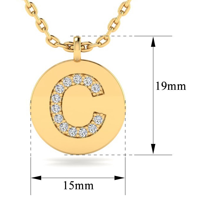 Letter C Diamond Initial Necklace In 14K Yellow Gold With 13 Diamonds