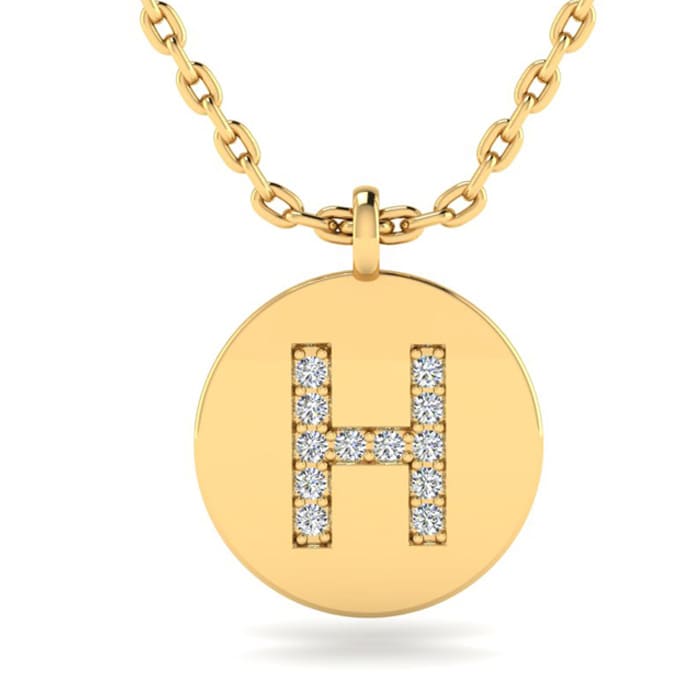Letter H Diamond Initial Necklace In 14K Yellow Gold With 12 Diamonds