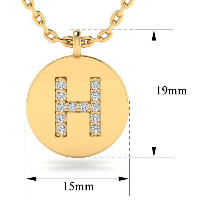 Letter H Diamond Initial Necklace In 14K Yellow Gold With 12 Diamonds