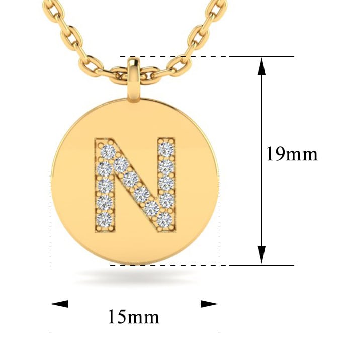Letter N Diamond Initial Necklace In 14K Yellow Gold With 14 Diamonds