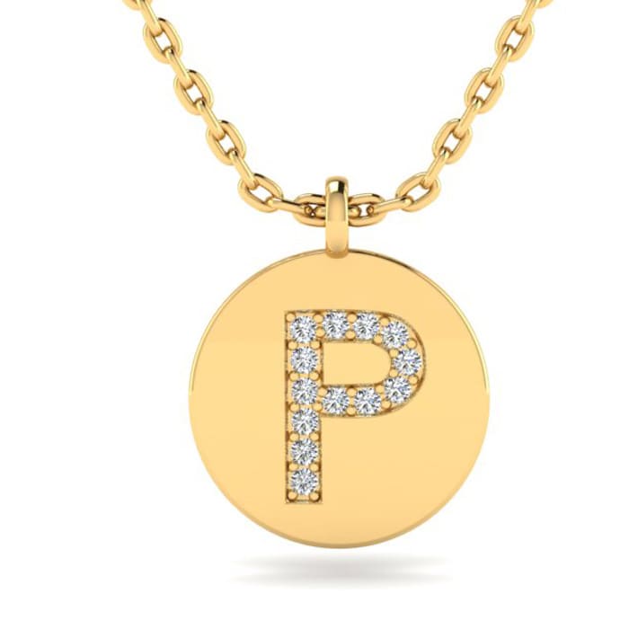 Letter P Diamond Initial Necklace In 14K Yellow Gold With 13 Diamonds