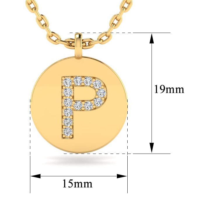 Letter P Diamond Initial Necklace In 14K Yellow Gold With 13 Diamonds