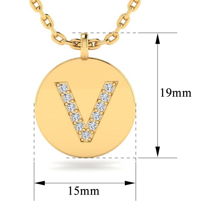 Letter V Diamond Initial Necklace In 14K Yellow Gold With 11 Diamonds