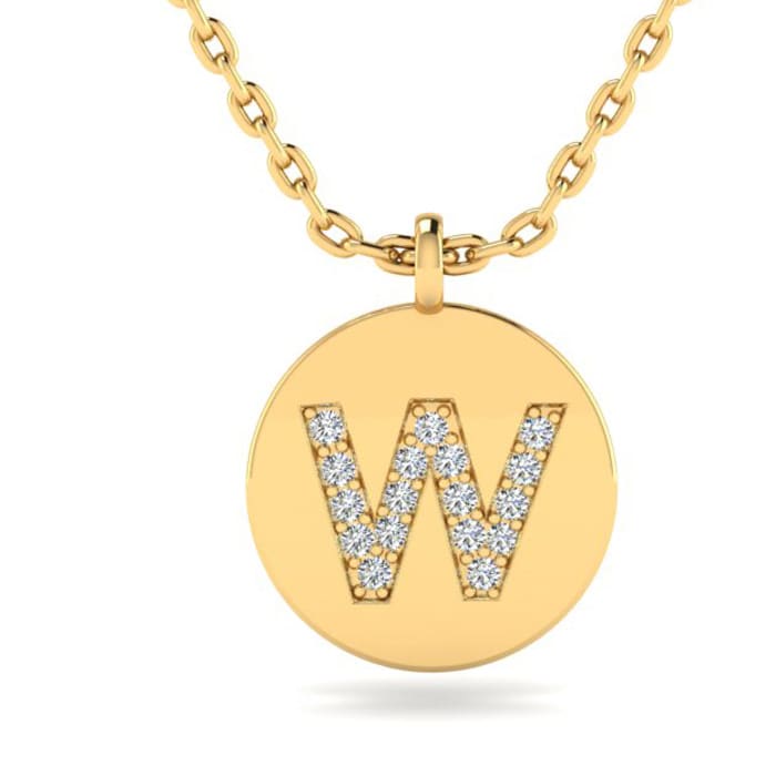 Letter W Diamond Initial Necklace In 14K Yellow Gold With 17 Diamonds