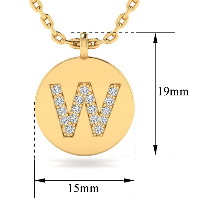 Letter W Diamond Initial Necklace In 14K Yellow Gold With 17 Diamonds