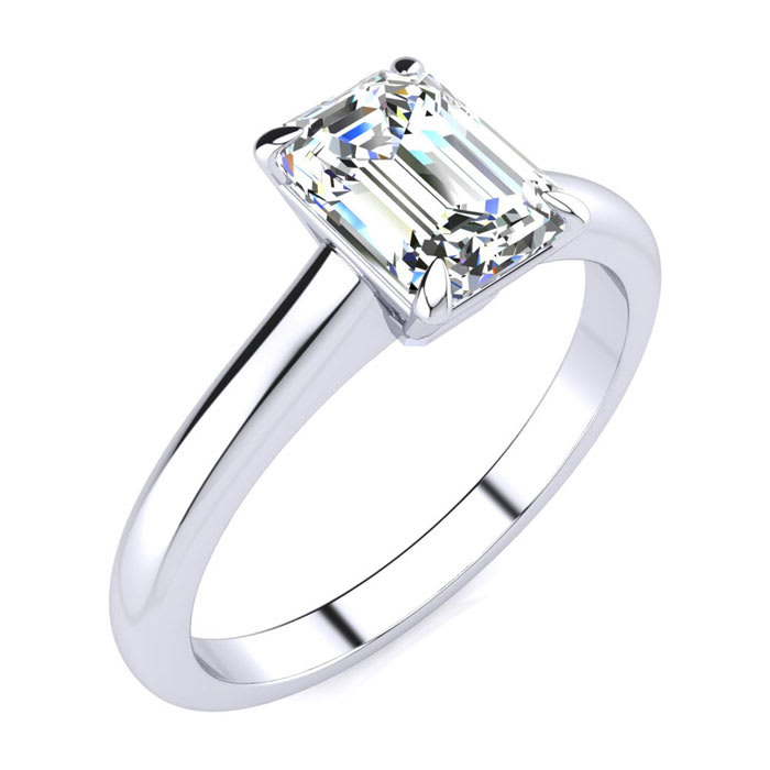 1 Carat Emerald Cut Diamond Solitaire Ring In 14K White Gold