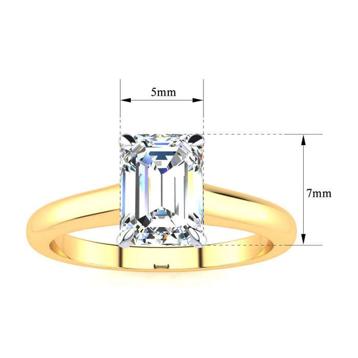 1 Carat Emerald Cut Diamond Solitaire Ring In 14K Yellow Gold