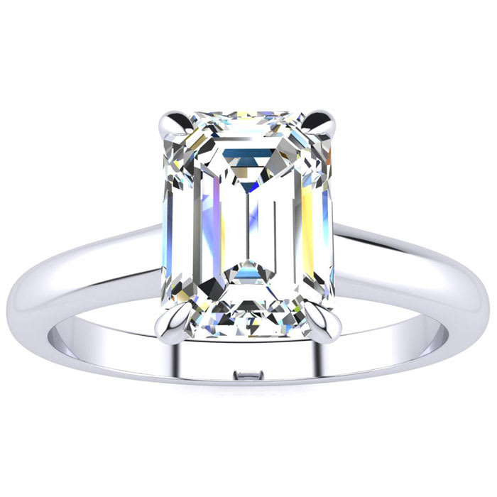 1 1/2 Carat Emerald Cut Diamond Solitaire Ring In 14K White Gold
